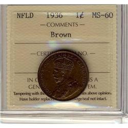 NFLD 1936 1¢ ICCS MS-60