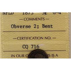 NFLD 1873 5¢ Obv2 Bent ICCS G-4