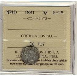 NFLD 1881 5¢ ICCS F-15