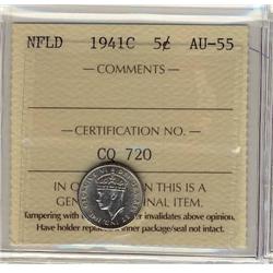 NFLD 1941C 5¢ ICCS AU-55