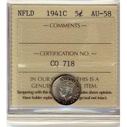 NFLD 1941C 5¢ ICCS AU-58