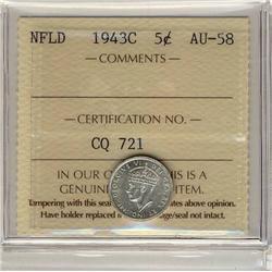 NFLD 1943C 5¢ ICCS AU-58