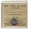Image 1 : NFLD 1943C 5¢ ICCS MS-60
