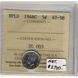 NFLD 1946C 5¢ ICCS AU-58