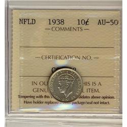 NFLD 1938 10¢ ICCS AU-50