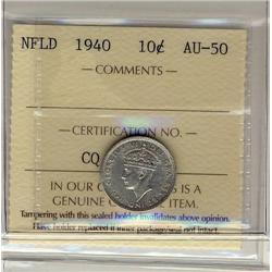 NFLD 1940 10¢ ICCS AU-50