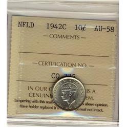 NFLD 1942C 10¢ ICCS AU-58
