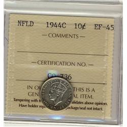 NFLD 1944C 10¢ ICCS EF-45