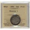 Image 1 : NFLD 1894 20¢ Obv 1 ICCS F-15