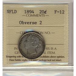 NFLD 1894 20¢ Obv 2 ICCS F-12