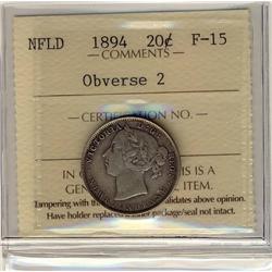 NFLD 1894 20¢ Obv 2 ICCS F-15