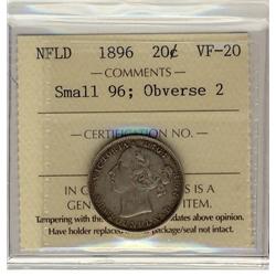NFLD 1896 20¢ Small 96 Obv 2 ICCS VF-20
