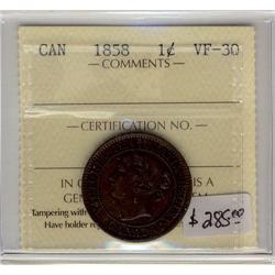 1858  1¢ ICCS VF-30 