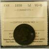 Image 1 : 1858 1¢ ICCS VG8.  