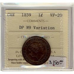 1859  1¢ DP N9 Variation ICCS VF20