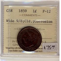 1859  1¢ Wide 9/8  ICCS F12 Cld; Corr