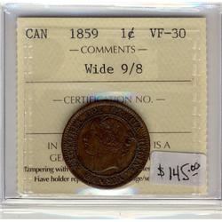 1859  1¢ Wide 9/8  ICCS VF30 