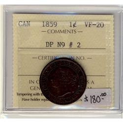 1859 1¢ DP N9 #2  ICCS VF20.  