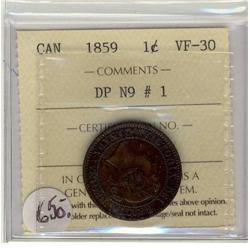 1859 1¢ DP N9 #1 ICCS VF-30