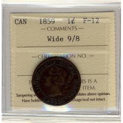 1859 1¢ Wide 9/8 ICCS F12