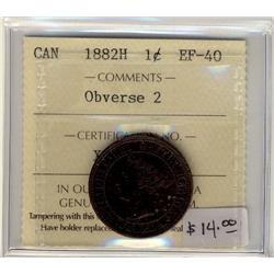 1882H  Obv 2  1¢ ICCS EF40