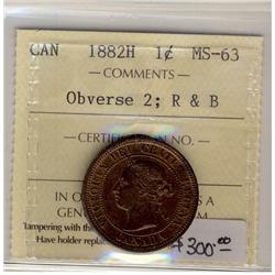 1882H  Obv 2  1¢ ICCS MS63 RB