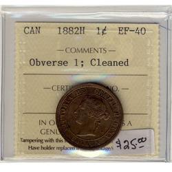 1882H Obv 1  1¢ ICCS EF40 Cln