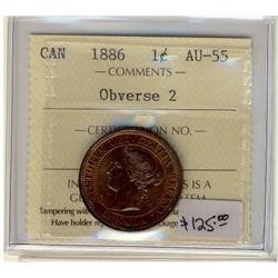 1886 Obv 2  1¢ ICCS AU55  