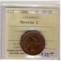 1886 Obv 2  1¢ ICCS VF30