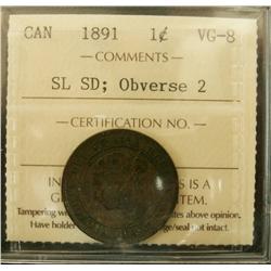 1891 1¢ SLSD Obv 2, ICCS VG8