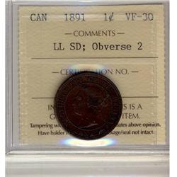 1891 1¢ SDLL Obv 2 ICCS VF-30