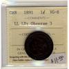 Image 1 : 1891 LL LD Obv 3   1¢  ICCS VG8 