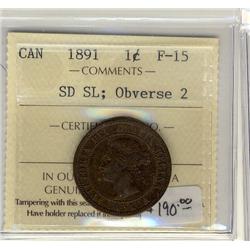1891 SD SL Obv 2  1¢ ICCS F15 