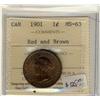 Image 1 : 1901  1¢ ICCS MS63 RB