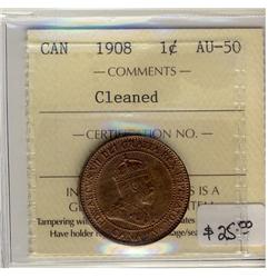 1908 1¢ ICCS AU50 Cln.