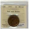 Image 1 : 1911 1¢ ICCS MS62 RB 