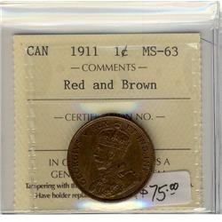 1911 1¢ ICCS MS63 RB