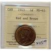 Image 1 : 1913  1¢  ICCS MS63 RB 