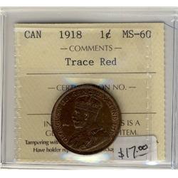 1918  1¢  ICCS MS60   