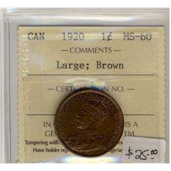 1920 1¢ Large  ICCS MS60