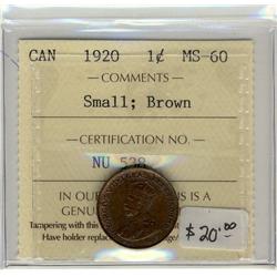 1920 1¢ Small  ICCS MS60