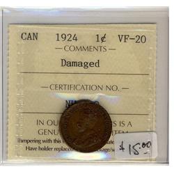 1924  1¢ ICCS VF20 Mark  