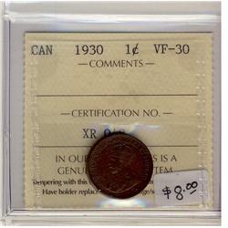 1930  1¢ ICCS VF30. 