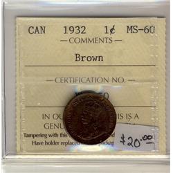 1932  1¢   ICCS MS60  