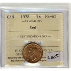 1938  1¢ ICCS MS65 Red 