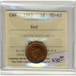 1945 1¢ ICCS MS63 Red