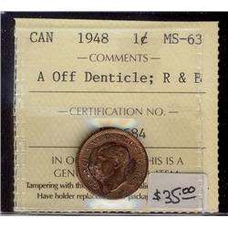 1948  1¢ A Off Denticle ICCS MS63 RB