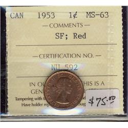 1953  1¢ SF ICCS MS63 Red