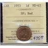 Image 1 : 1953  1¢ SF ICCS MS63 Red