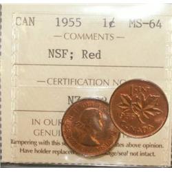 1955 NSF 1¢ ICCS MS64 Red, tied for finest graded. Extremely